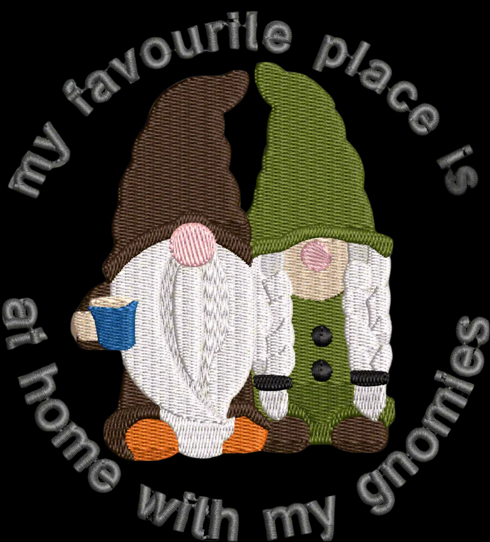 Embroidered 'At Home with My Gnomies' Tee, Navy Blue Funny Tshirt, Gnome Lovers Gift