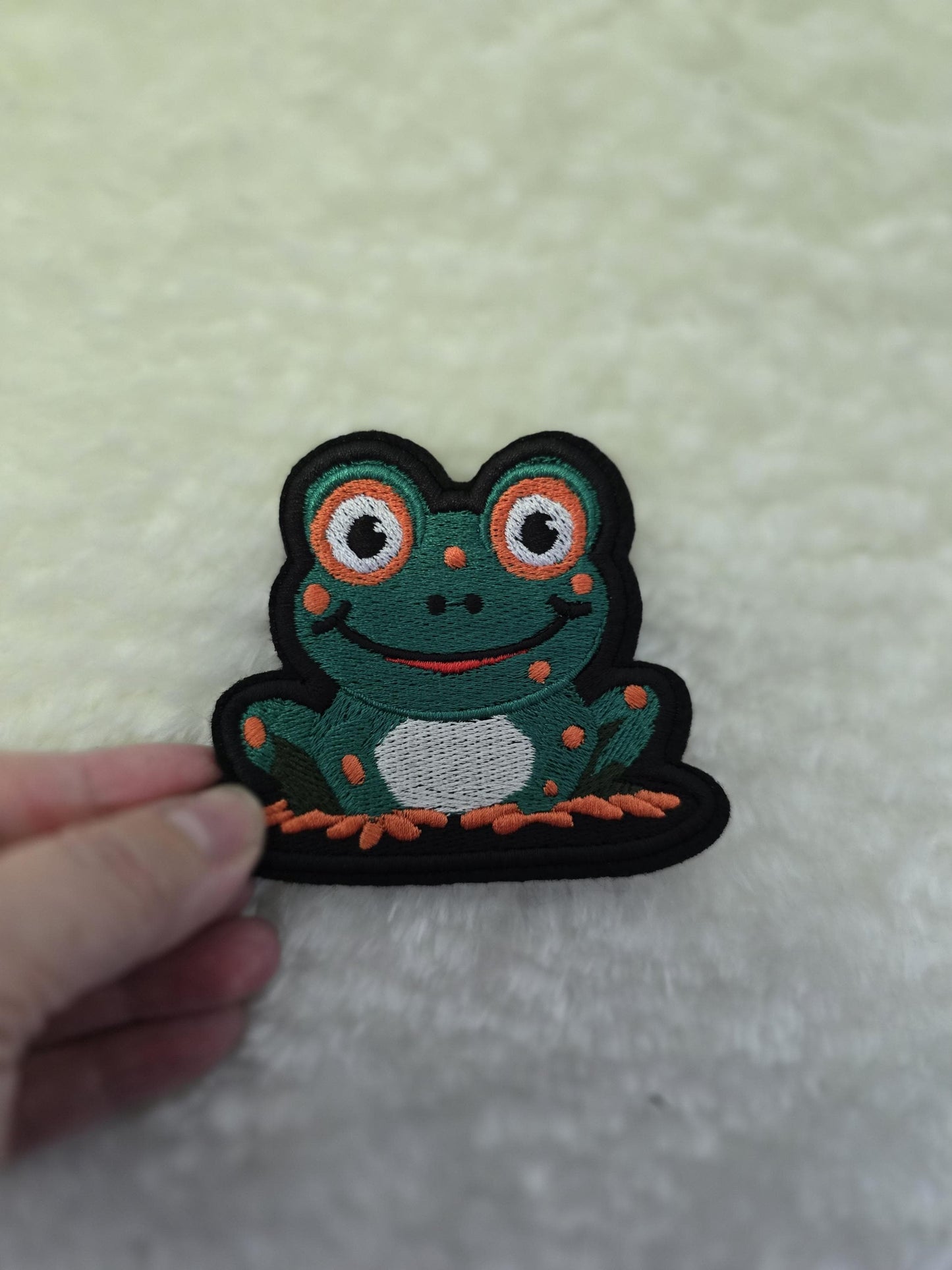 Small Happy Frog Iron On Patch, Cute Frog Applique, Embroidered Frog Patch, Sew On Frog Patch, DIY Frog Patch, Frog Lover Gift 8cm x 7cm