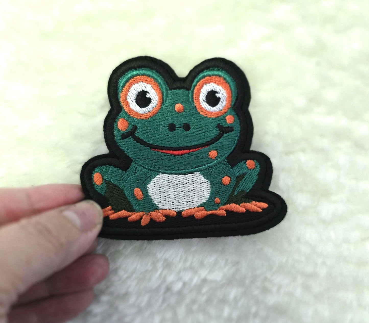 Small Happy Frog Iron On Patch, Cute Frog Applique, Embroidered Frog Patch, Sew On Frog Patch, DIY Frog Patch, Frog Lover Gift 8cm x 7cm