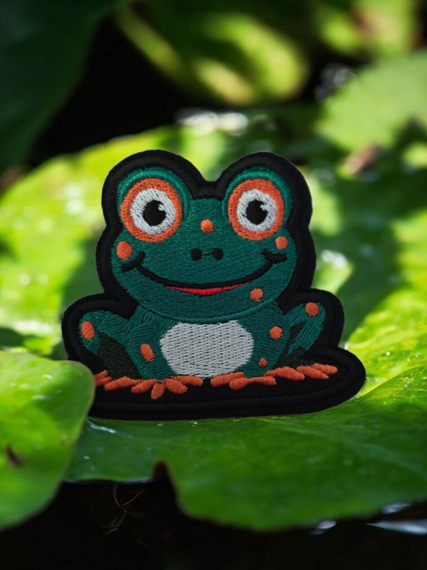 Small Happy Frog Iron On Patch, Cute Frog Applique, Embroidered Frog Patch, Sew On Frog Patch, DIY Frog Patch, Frog Lover Gift 8cm x 7cm