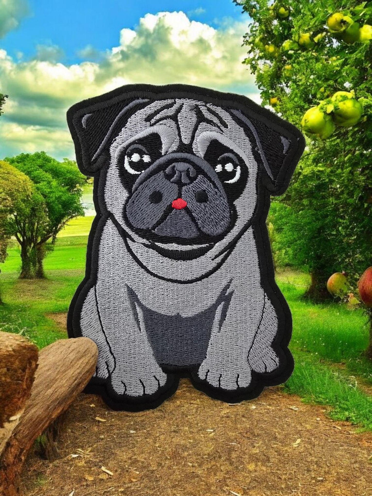 Large Embroidered Pug Iron-On Patch for Jackets & Jeans - Cute Dog Lover Gift (12cm x 8.5cm)