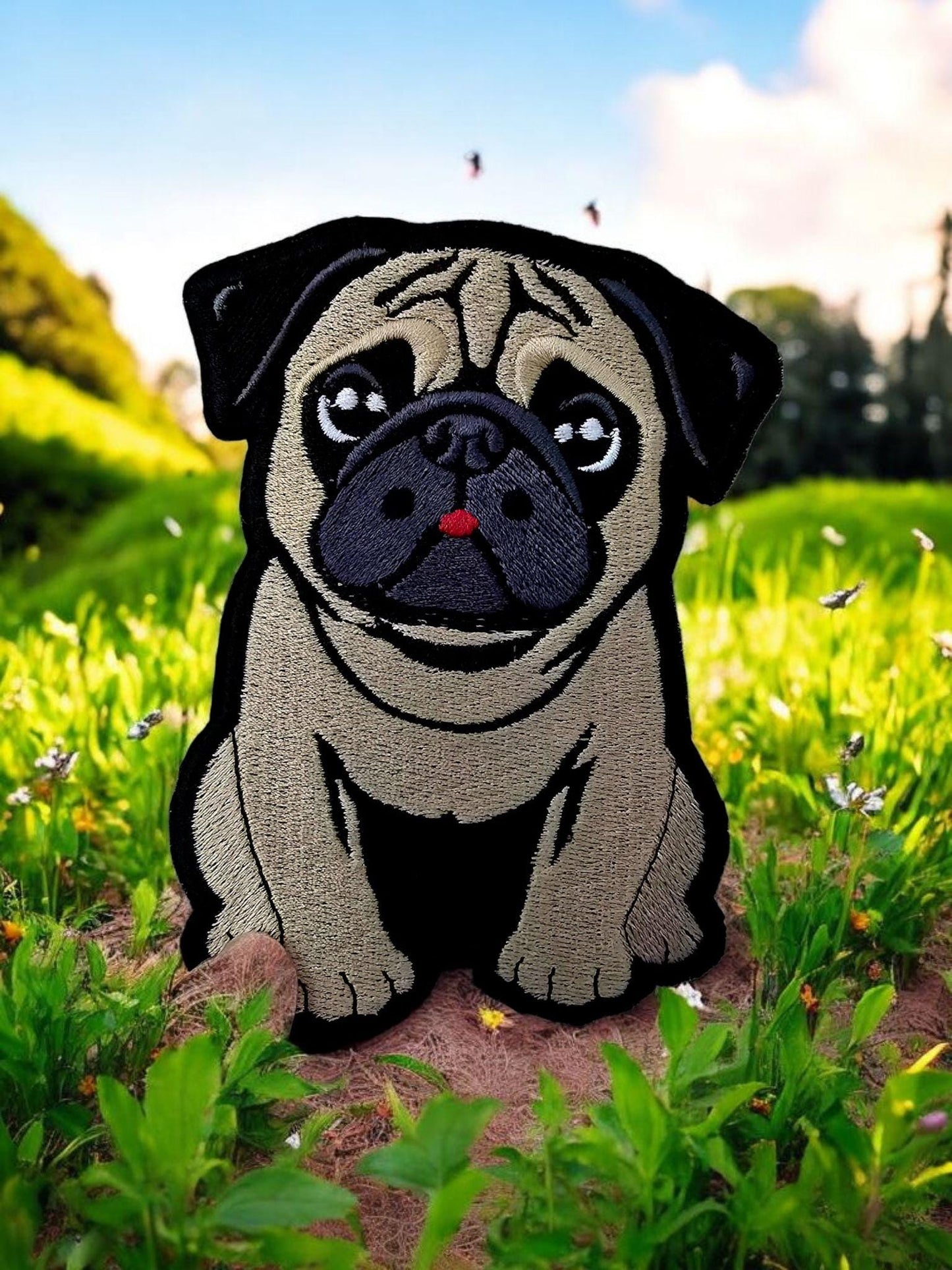 Large Embroidered Pug Iron-On Patch for Jackets & Jeans - Cute Dog Lover Gift (12cm x 8.5cm)