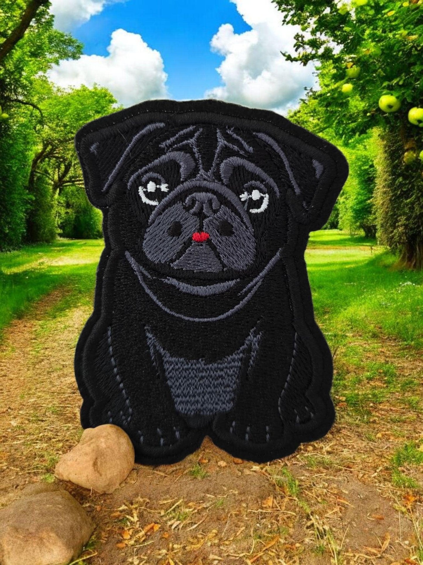 Large Embroidered Pug Iron-On Patch for Jackets & Jeans - Cute Dog Lover Gift (12cm x 8.5cm)