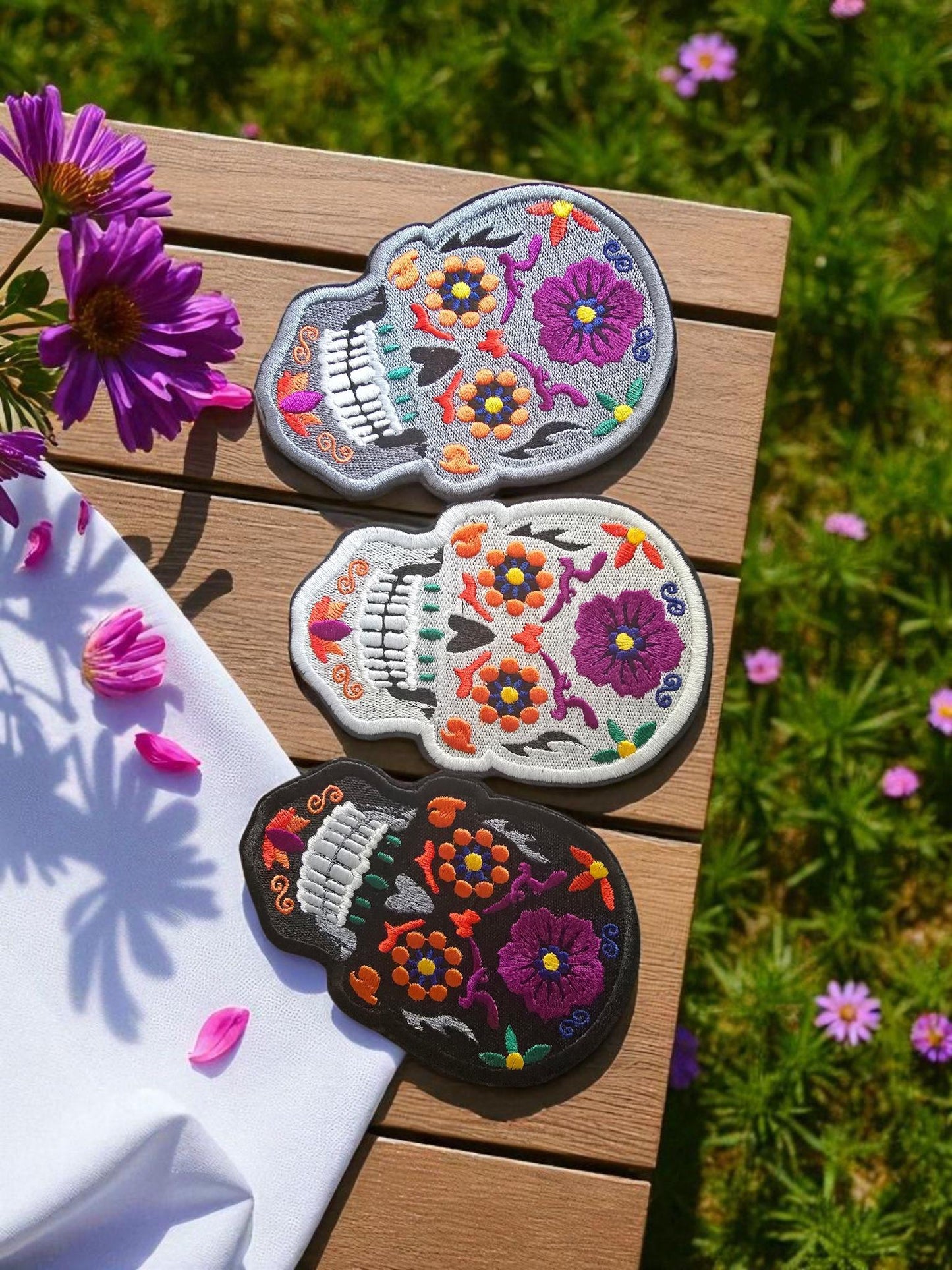 Large Embroidered Candy Skull Iron-On Patch: Sugar Calavera Applique for DIY Clothing (12cm x 8cm)