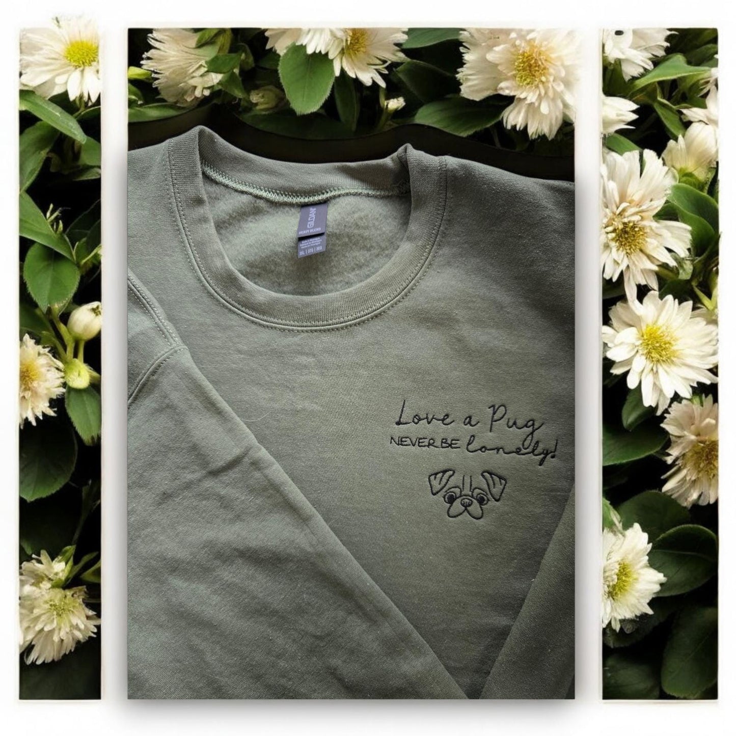 Love a Pug, Never Be Lonely Sweatshirt, Dog Lover Gift, Pug Lovers, Pawprint Sleeve, High Quality Sweatshirt