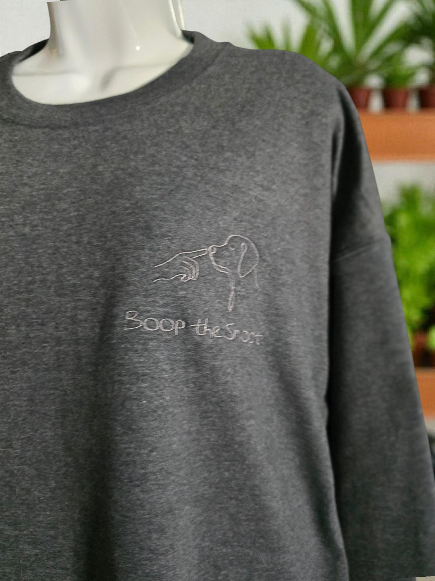 Boop the Snoot Embroidered Sweatshirt | Dog Lover Gift | Cosy Unisex Jumper in Military Green, Pink, Blue, Black & Dark Heather