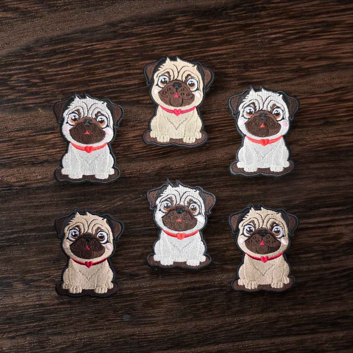Cute Pug, Iron on Embroidered Patch with Red Heart Collar - Pug Lovers - Dog Lovers Embellishment - Repair Patch - Permanent Iron on Patch
