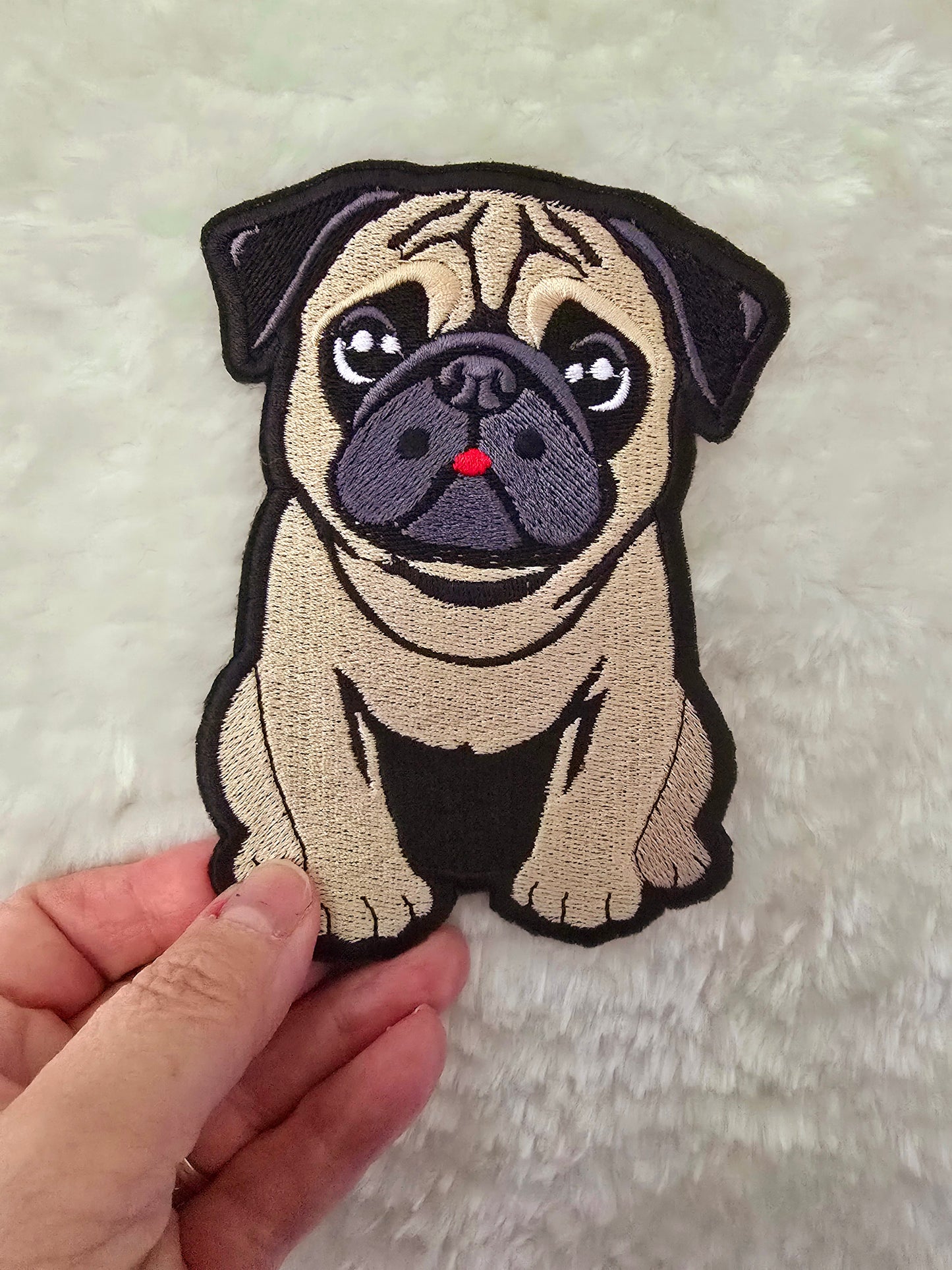 Large Pug Iron-On Patch, 12cm x 8.5cm, Dog Lovers Gift, Pug Lovers, Bag Patches, Jeans Patch, Cute Patch