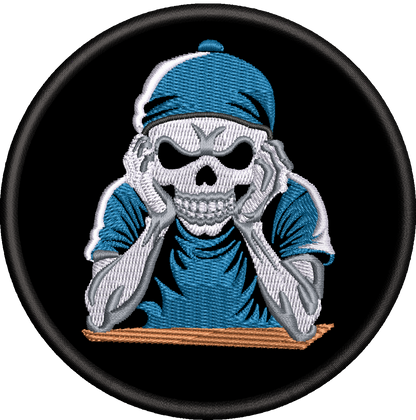 Embroidered Bored Skeleton Iron On Patch, Baseball Cap Skeleton Patch, Custom Jacket Patch, Sew On Skeleton Patch, Embroidery Patch
