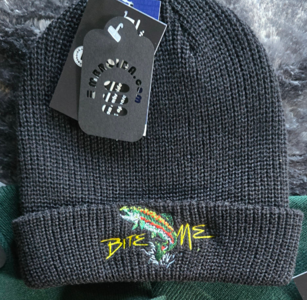 Bite Me Carp Fishing Beanie, Fishing Gift for Anglers, Embroidered Beanie, Fisherman Gift, Knit Winter Hat
