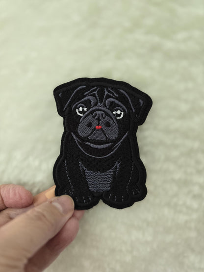 Small 8cm x 6cm, Pug Iron-On Patch, Dog Lovers Gift, Pug Lovers, Bag Patches, Jeans Patch, Cute Patch - Fawn, Black and Chinchilla