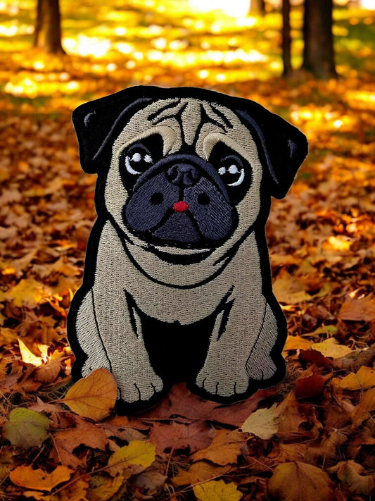 Large Embroidered Pug Iron-On Patch for Jackets & Jeans - Cute Dog Lover Gift (12cm x 8.5cm)