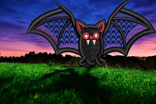 Embroidered Vampire Bat Iron-On Patch, Applique Bat Patch, Halloween Patch, Bonfire Patch, UK