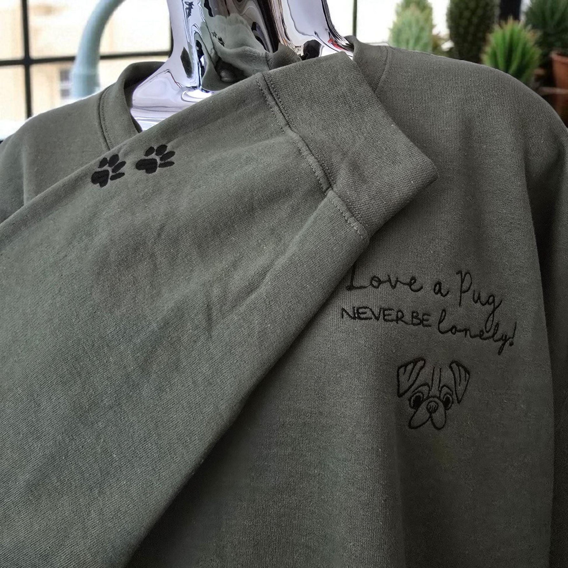 Love a Pug, Never Be Lonely Sweatshirt, Dog Lover Gift, Pug Lovers, Pawprint Sleeve, High Quality Sweatshirt