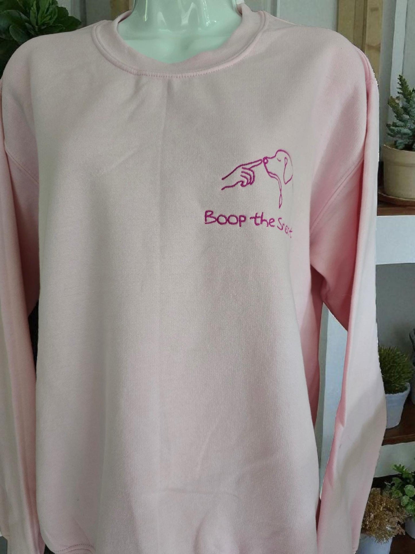 Boop the Snoot Embroidered Sweatshirt | Dog Lover Gift | Cosy Unisex Jumper in Military Green, Pink, Blue, Black & Dark Heather