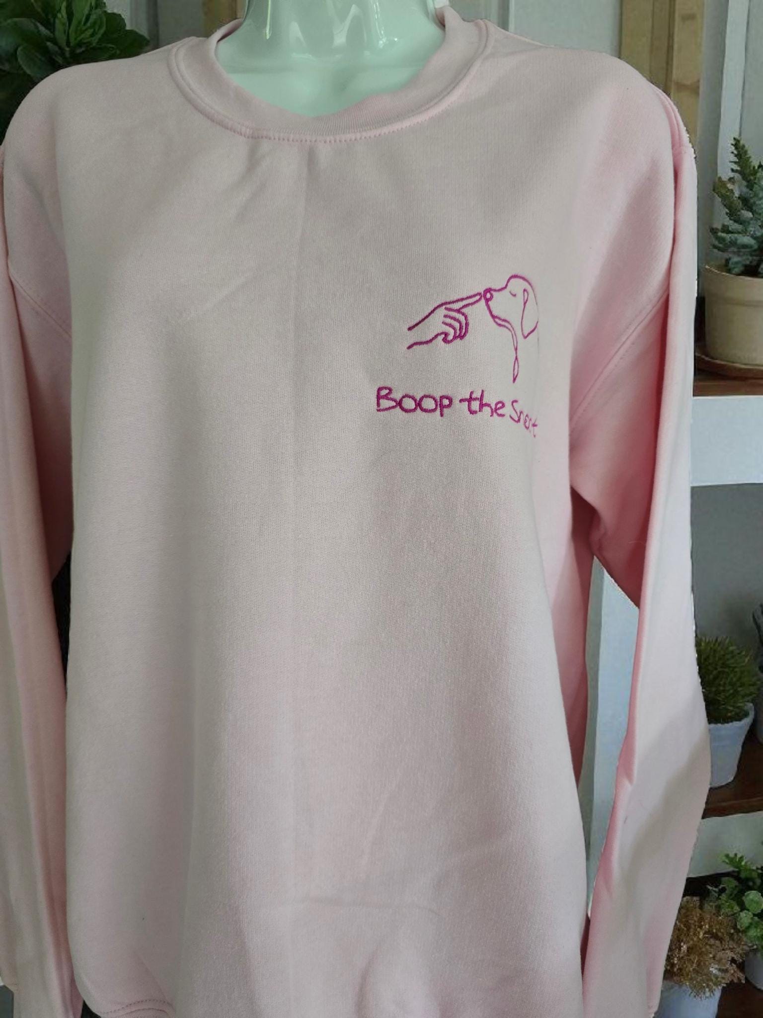 Boop the Snoot Embroidered Sweatshirt | Dog Lover Gift | Cosy Unisex Jumper in Military Green, Pink, Blue, Black & Dark Heather