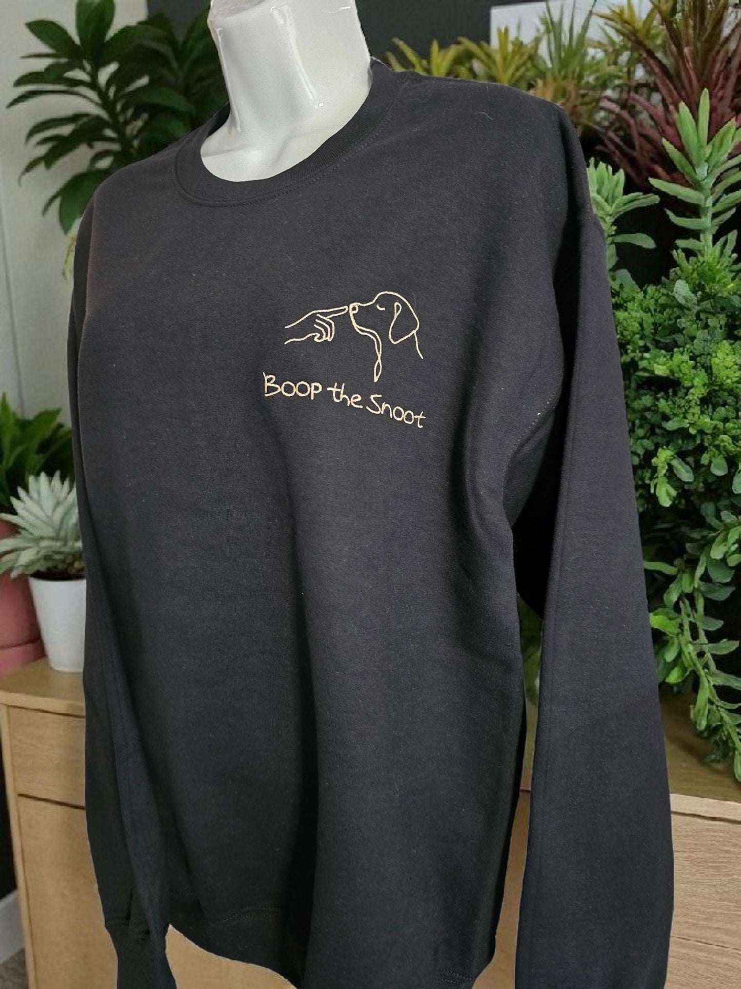 Boop the Snoot Embroidered Sweatshirt | Dog Lover Gift | Cosy Unisex Jumper in Military Green, Pink, Blue, Black & Dark Heather