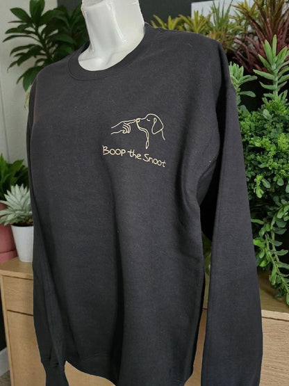 Boop the Snoot Embroidered Sweatshirt | Dog Lover Gift | Cosy Unisex Jumper in Military Green, Pink, Blue, Black & Dark Heather
