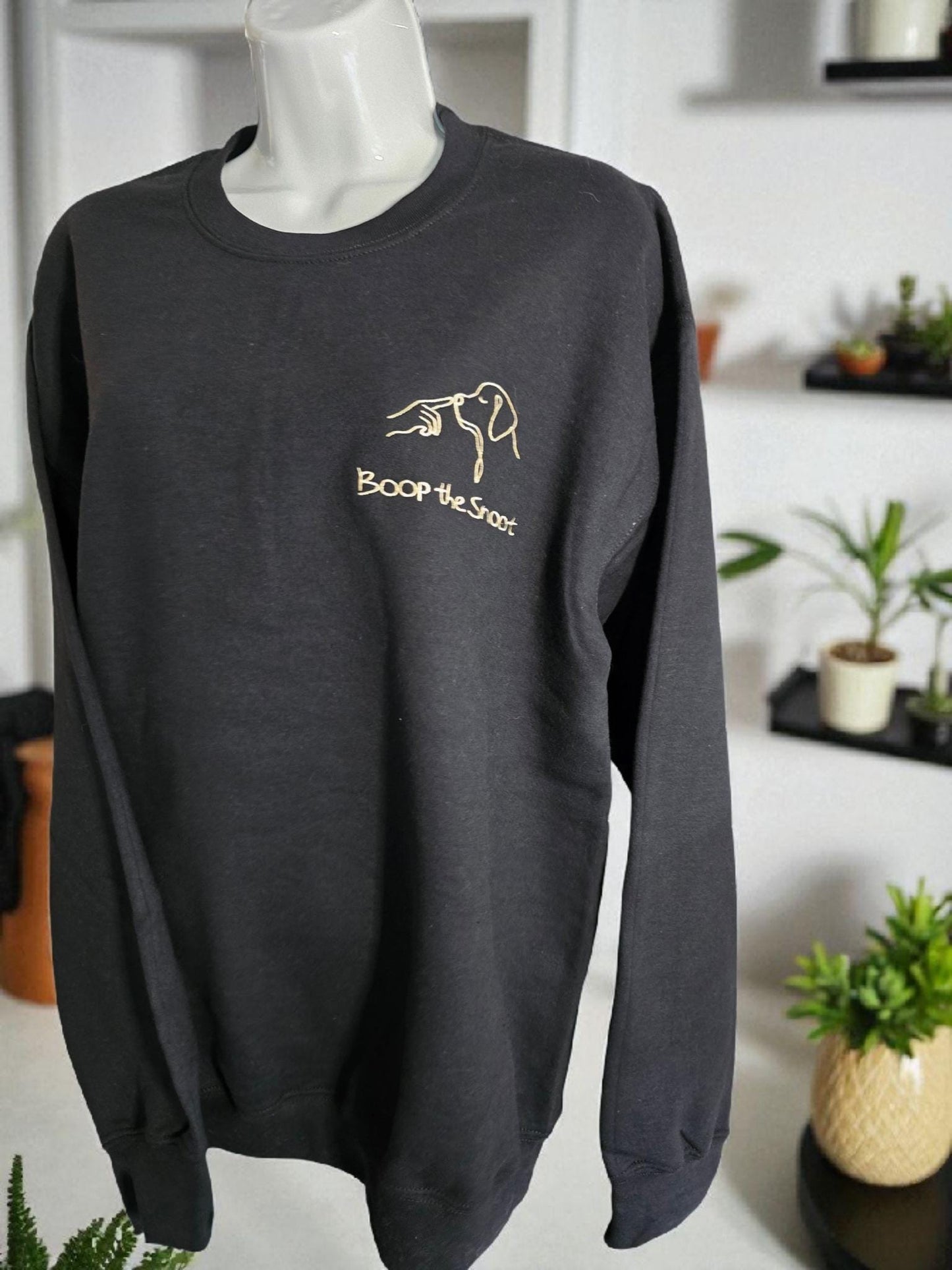 Boop the Snoot Embroidered Sweatshirt | Dog Lover Gift | Cosy Unisex Jumper in Military Green, Pink, Blue, Black & Dark Heather
