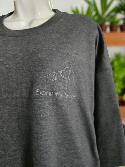 Boop the Snoot Embroidered Sweatshirt | Dog Lover Gift | Cosy Unisex Jumper in Military Green, Pink, Blue, Black & Dark Heather
