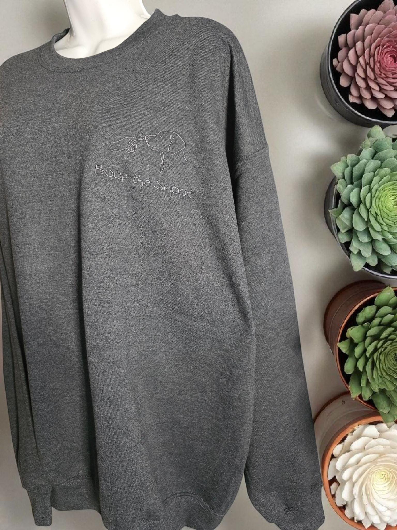 Boop the Snoot Embroidered Sweatshirt | Dog Lover Gift | Cosy Unisex Jumper in Military Green, Pink, Blue, Black & Dark Heather