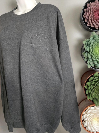 Boop the Snoot Embroidered Sweatshirt | Dog Lover Gift | Cosy Unisex Jumper in Military Green, Pink, Blue, Black & Dark Heather