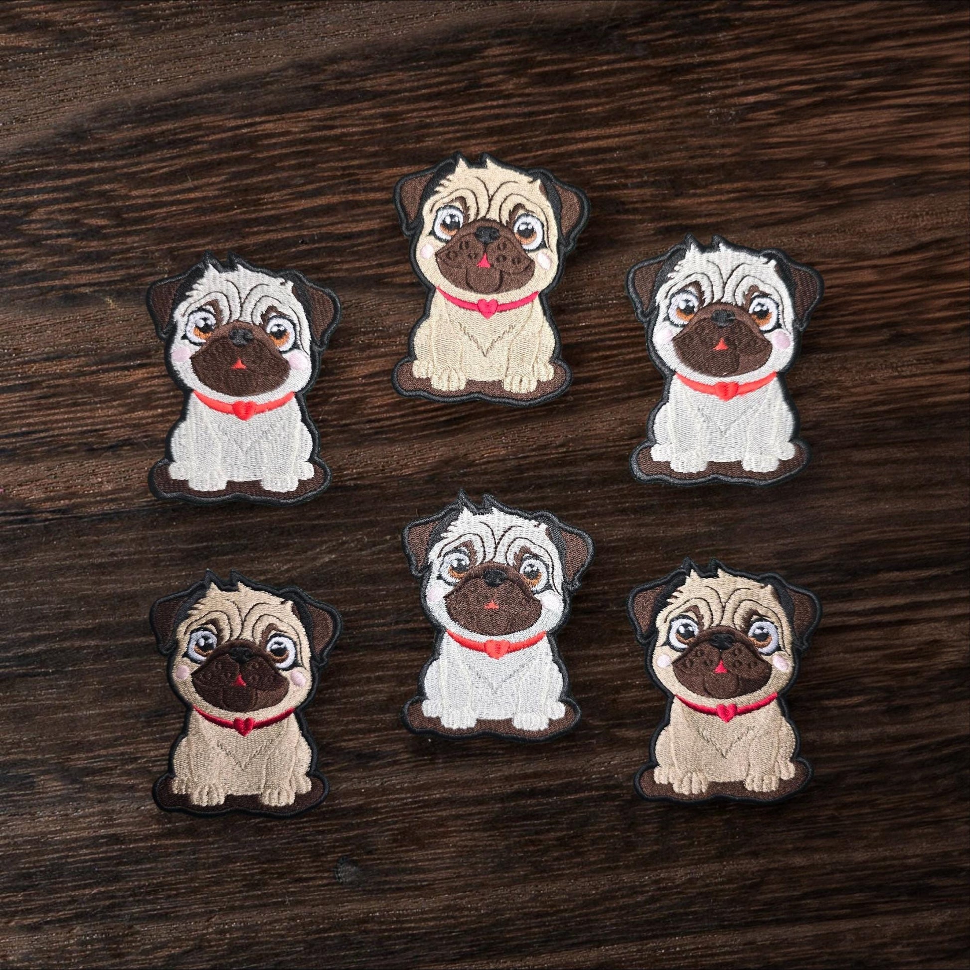 Cute Pug, Iron on Embroidered Patch with Red Heart Collar - Pug Lovers - Dog Lovers Embellishment - Repair Patch - Permanent Iron on Patch