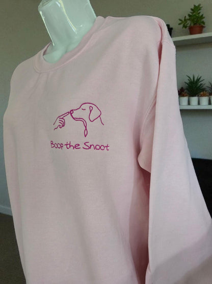 Boop the Snoot Embroidered Sweatshirt | Dog Lover Gift | Cosy Unisex Jumper in Military Green, Pink, Blue, Black & Dark Heather
