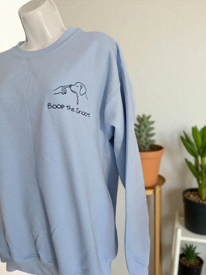 Boop the Snoot Embroidered Sweatshirt | Dog Lover Gift | Cosy Unisex Jumper in Military Green, Pink, Blue, Black & Dark Heather