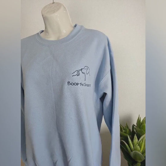 Boop the Snoot Embroidered Sweatshirt | Dog Lover Gift | Cosy Unisex Jumper in Military Green, Pink, Blue, Black & Dark Heather
