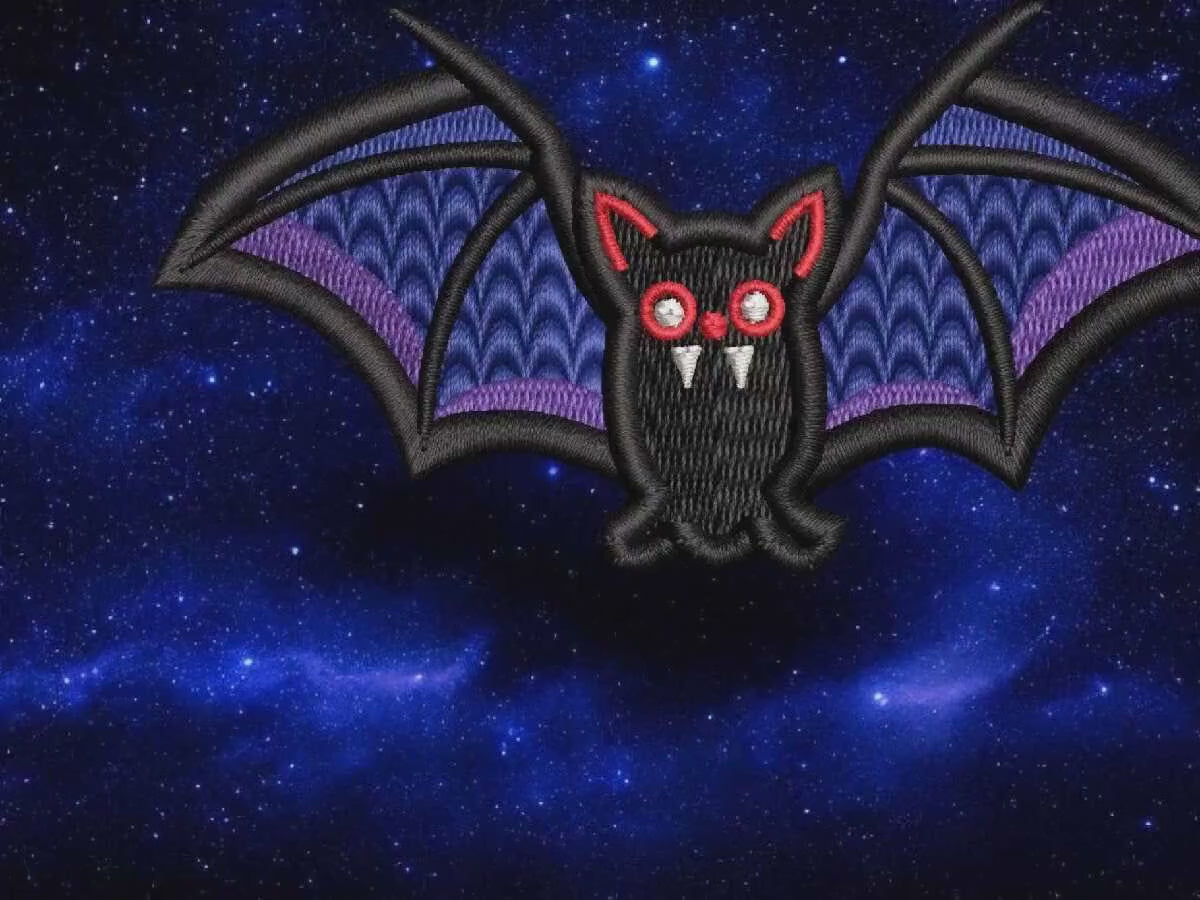 Embroidered Vampire Bat Iron-On Patch, Applique Bat Patch, Halloween Patch, Bonfire Patch, UK