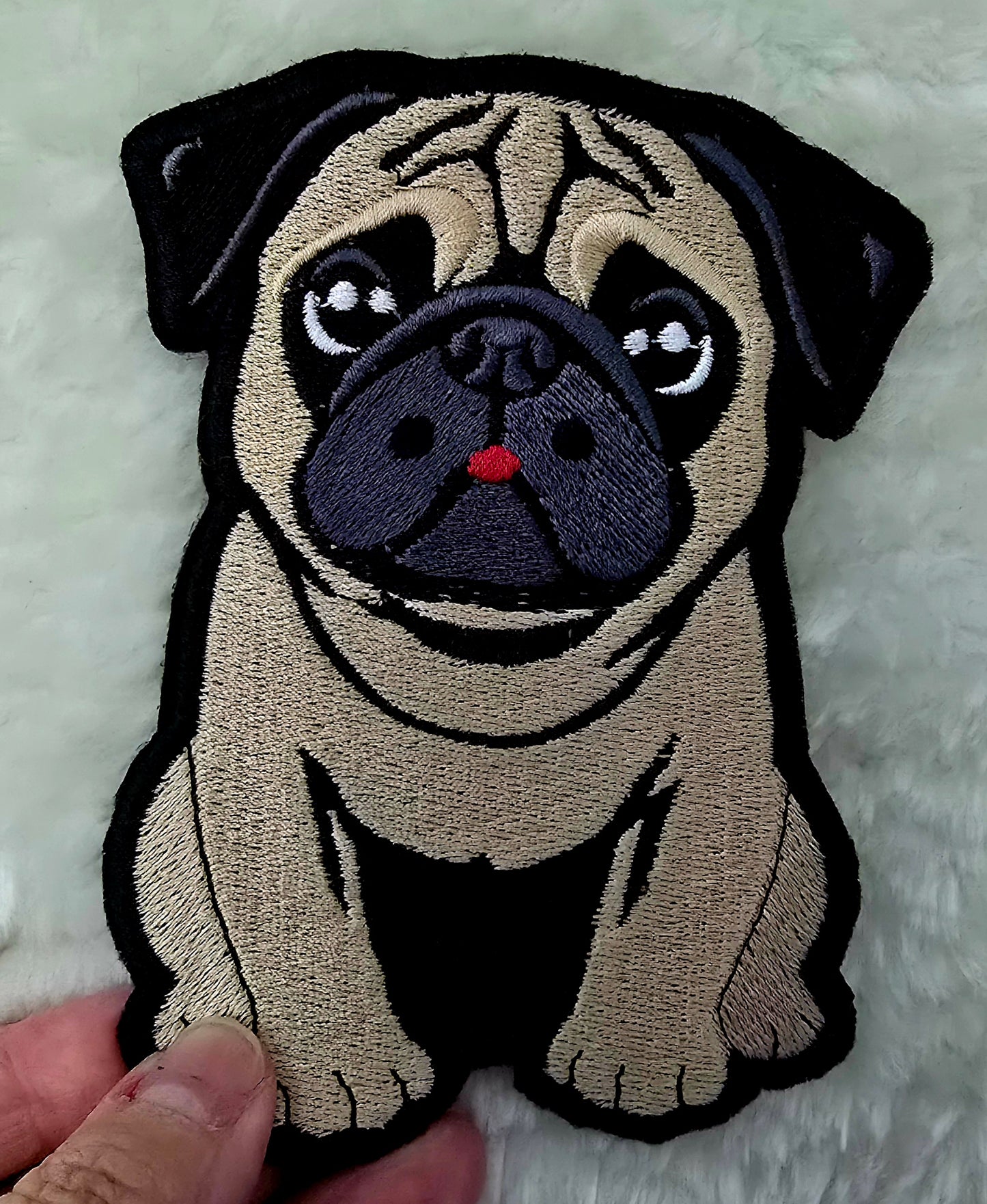 Large Pug Iron-On Patch, 12cm x 8.5cm, Dog Lovers Gift, Pug Lovers, Bag Patches, Jeans Patch, Cute Patch