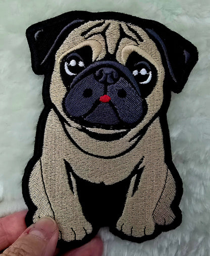 Large Pug Iron-On Patch, 12cm x 8.5cm, Dog Lovers Gift, Pug Lovers, Bag Patches, Jeans Patch, Cute Patch